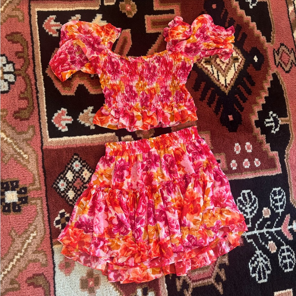 MISA Los Angeles - Floral Top + Skirt Set (both size S)